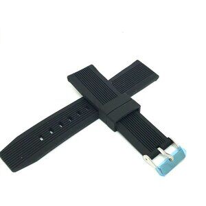 Men's Watch Band Replacement Black Rubber Strap 22mm Lug Silver Tone Buckle 8''